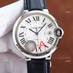 Copy Balloon Blue Cartier Silver Face Watch with Black Leather Strap Citizen Movement